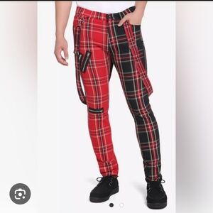 Plaid Split Leg Suspender Pants 32x30